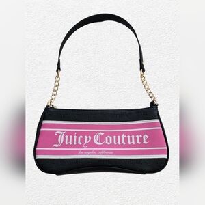 Juicy Couture Pink Black Shoulder Bag Y2K Baguette Purse Gold Chain Like New